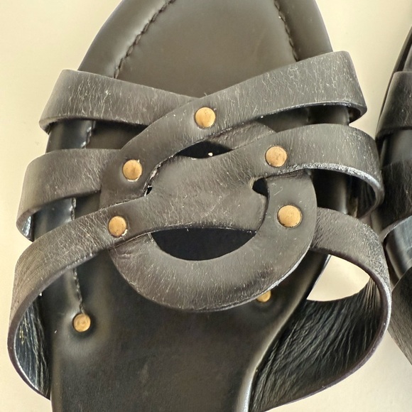 Cole Haan Black Slide Sandals with Gold Accents - Picture 11 of 14